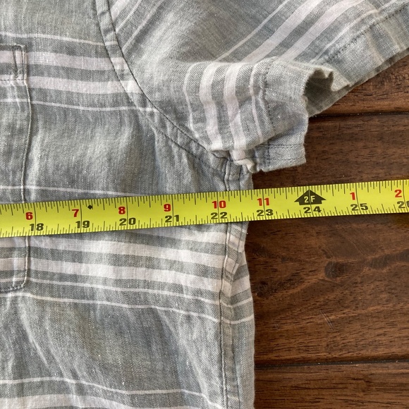 Madewell Mens Large 100% Linen Short Sleeve Button Up Shirt Gray Striped - Picture 6 of 6